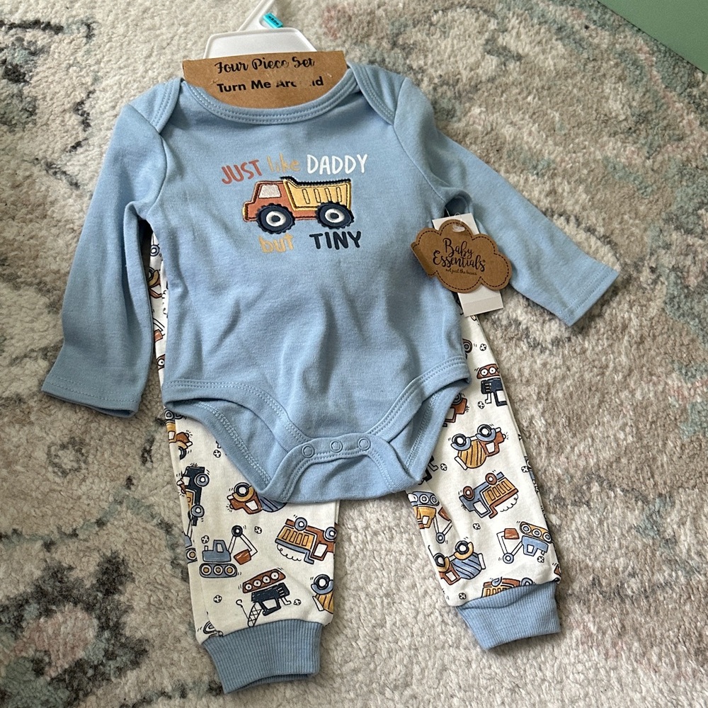 Baby Essentials Blue and Cream Vehicle Outfit Set